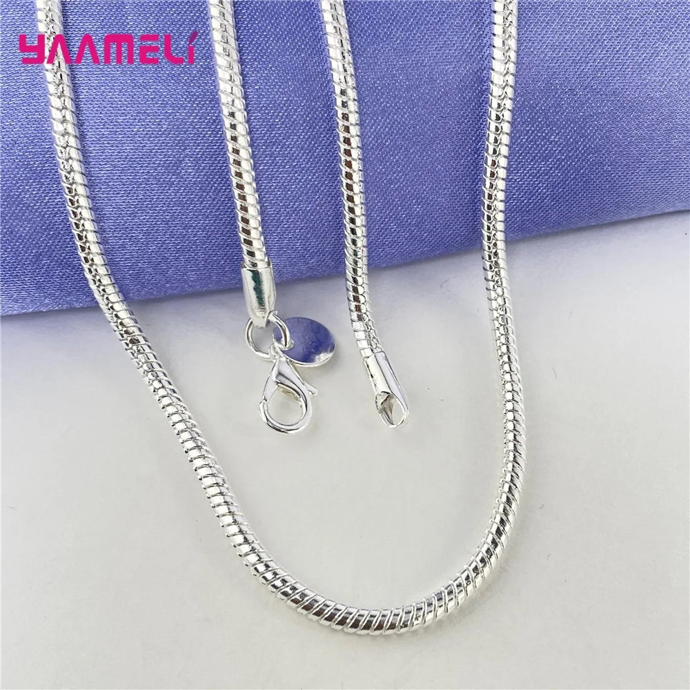 Grande promozione Collana a catena in argento sterling 925 autentica al 100% con chiusure a moschettone per uomo donna pendente 1.2/3/4mm 16-30 pollici