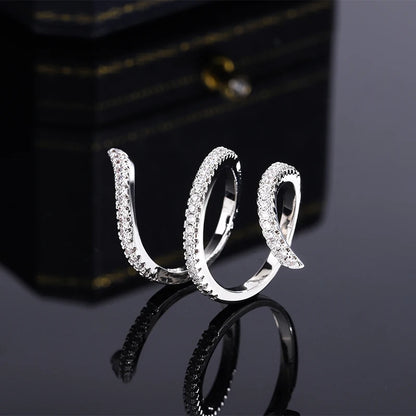 New Fashion 925 Silver Ring Geometric Zircon Ring Irregular Line Ring Personality Simple Engagement Wedding Jewelry