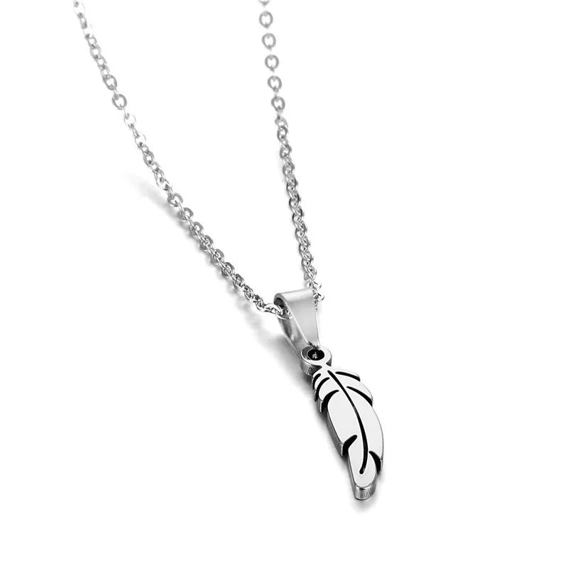 Rinhoo Stainless Steel Gothic Punk Feather Wing Pendant Necklace For Men Women Fashion Hip Hop Boyfriend Chain Necklaces Gifts