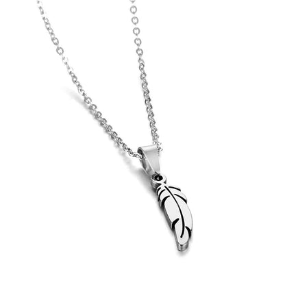 Rinhoo Stainless Steel Gothic Punk Feather Wing Pendant Necklace For Men Women Fashion Hip Hop Boyfriend Chain Necklaces Gifts