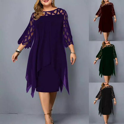 Abiti taglie forti Donna 5XL Maglia di pizzo Elegante sexy Midi Party Abito viola nero Allentato Scava fuori Abbigliamento donna Primavera 2022