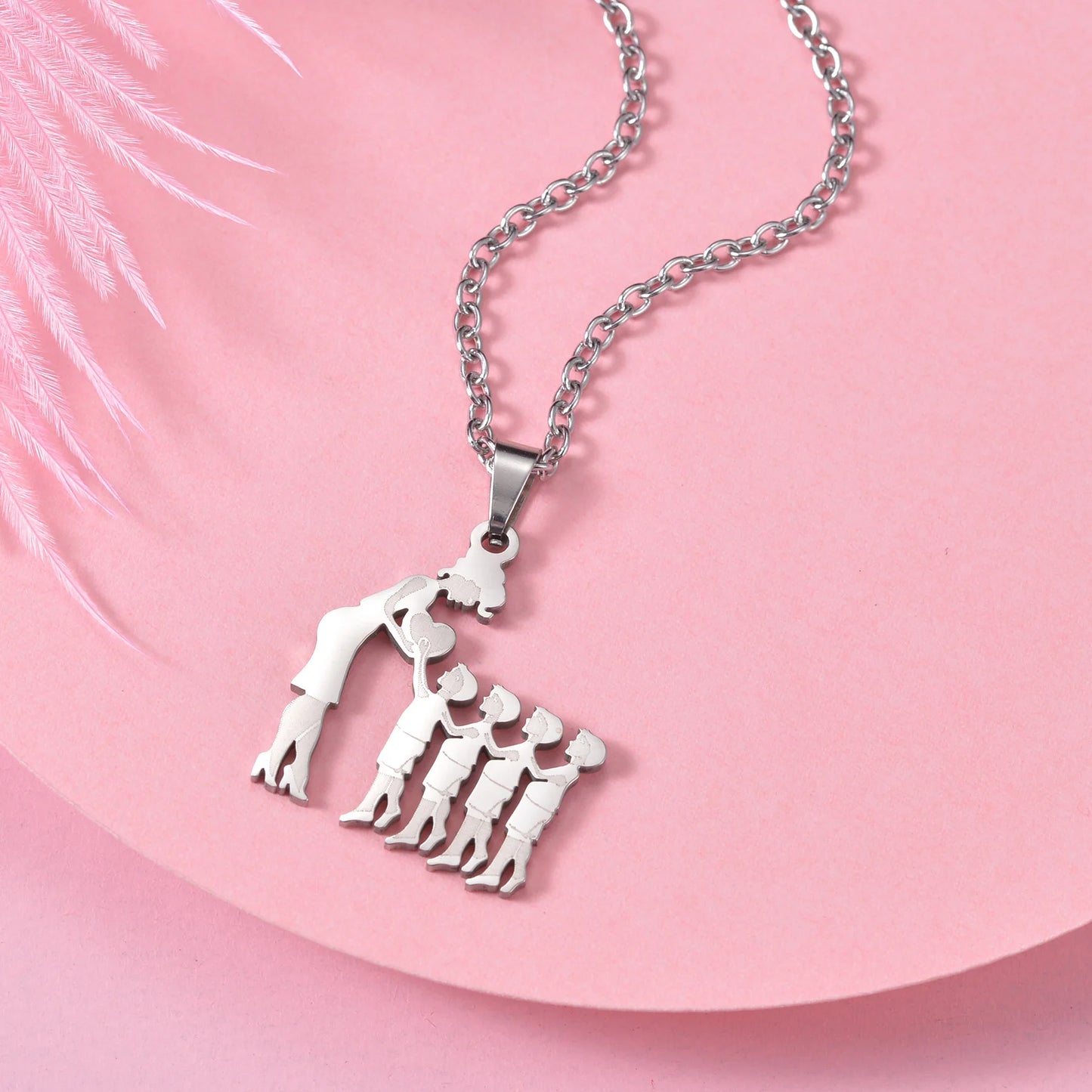 Mothers and Children Family Stainless Steel Necklaces Silver Color Multiples Kids Pendant Necklace Jewelry Mother's Day Gift