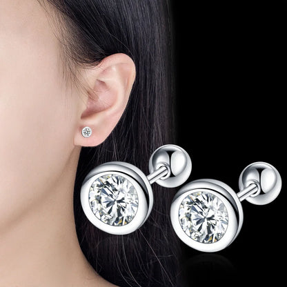 Genuine 925 Sterling Silver Lady's High Quality Fashion Jewelry Crystal Stud Earrings XY0228