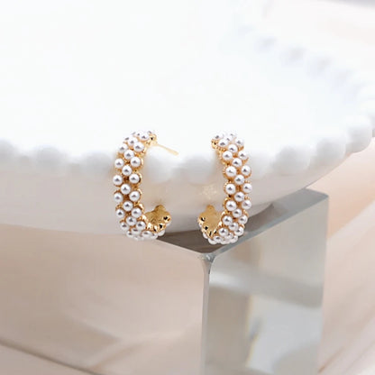 Pearl C-shaped Small Earrings for Women Imitation Pearl Beads Thin Stud Earrings Korean Fashion Lovely Girls Ear Accessories