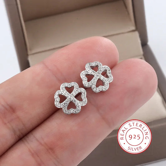 925 Sterling Silver Earrings for Women's High Quality Zircon Four-leaf Clover Shaped Earrings Exquisite Matching Jewelry Match