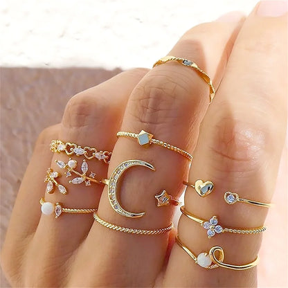 Conjunto de anillos de flores de hojas retorcidas para joyería de mujer