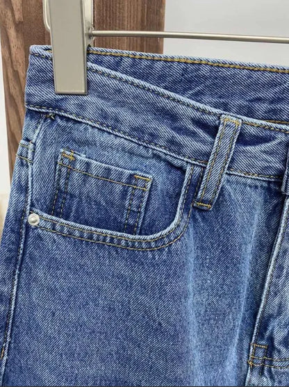 Jeans da donna Pantaloni di jeans a gamba larga a vita alta Pantaloni lunghi con nappa strappata Pantaloni streetwear 