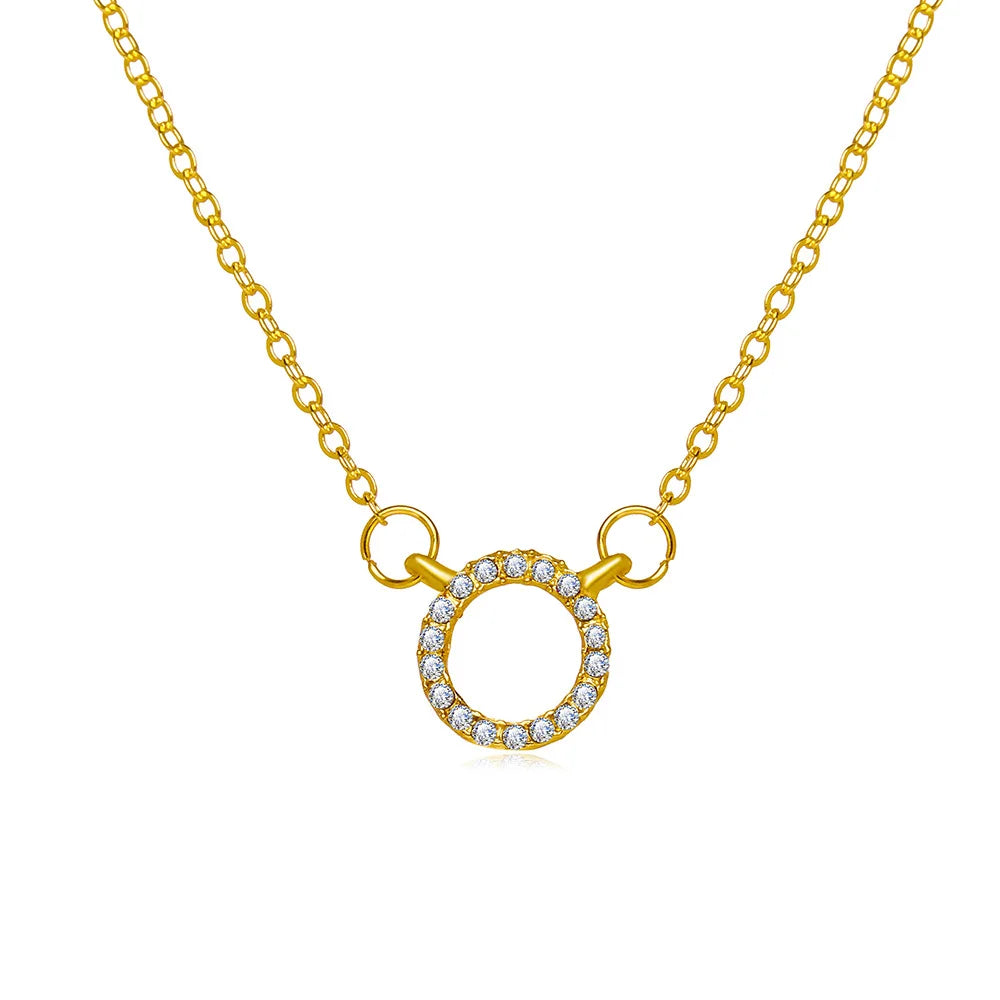 2022 Trend Elegant Jewelry Crystal Circle Pendant Necklace Golden Color Unquie Women Fashion Necklace Wholesale 