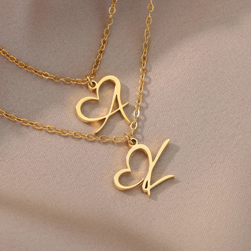 Heart Initial Letter Necklace for Women Gold Color Stainless Steel Necklace Jewelry Christmas Birthday Gift Free Shipping collar