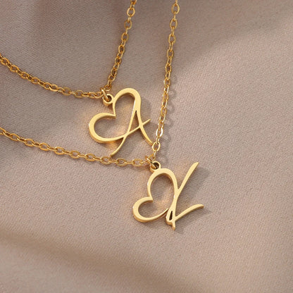 Heart Initial Letter Necklace for Women Gold Color Stainless Steel Necklace Jewelry Christmas Birthday Gift Free Shipping collar