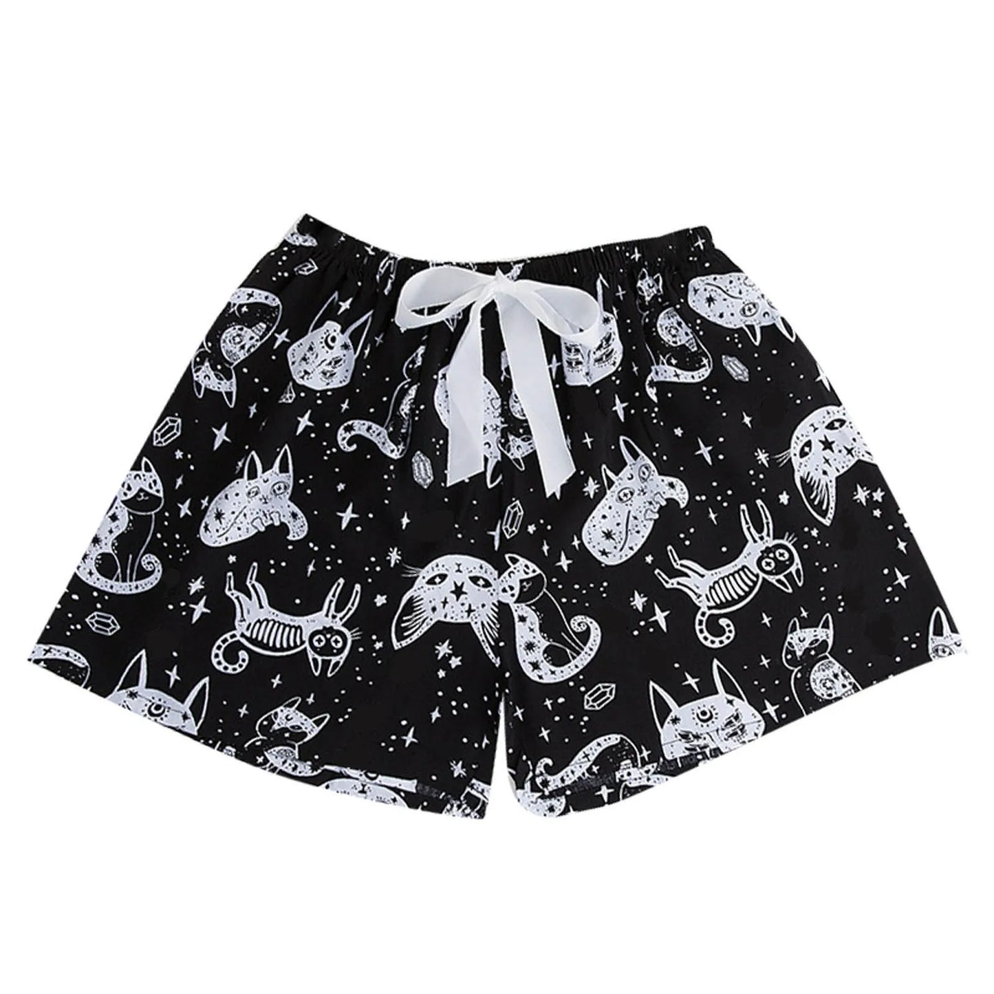 New Brand Women Pajama Shorts Soft Sleep Shorts Lightweight Printed Bow Elastic Waist Lounge Bottoms Pantalones Cortos De Mujer