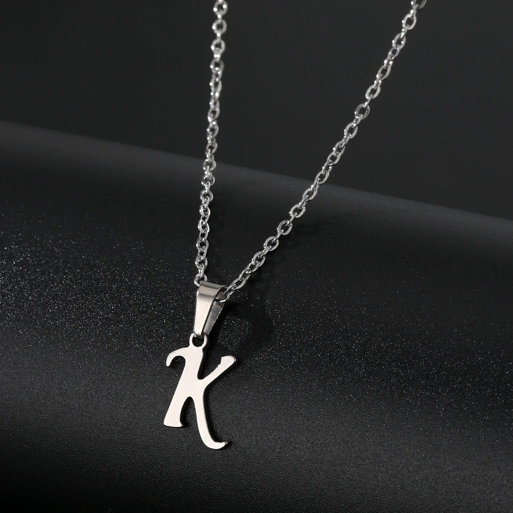 Stainless Steel English Alphabet 26 A-Z Letter Necklace Pendant Women Men Capital Initial Name Necklace Birthday Gift