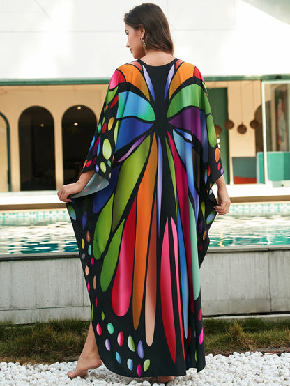 Timeless Elegance: Vintage Butterfly Print Summer Beachwear Plus Size Kaftan Dress for a Stylish 2024 Wardrobe