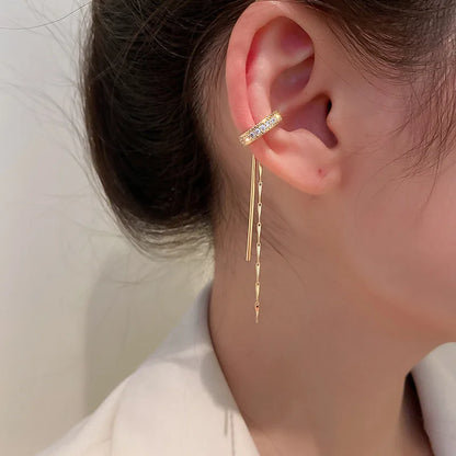 Orecchino a clip per orecchio con nappa di cristallo per donna Polsino non penetrante Catena con strass lucidi Gioielli per piercing alla cartilagine finti