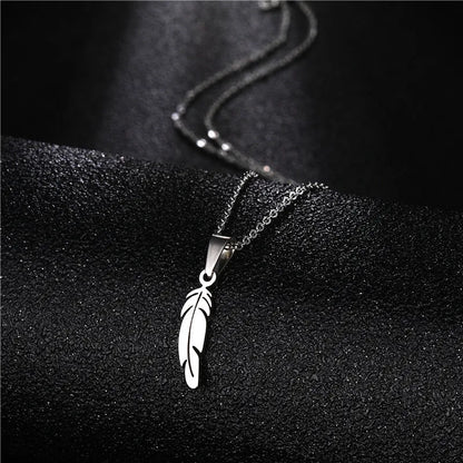 Rinhoo Stainless Steel Gothic Punk Feather Wing Pendant Necklace For Men Women Fashion Hip Hop Boyfriend Chain Necklaces Gifts