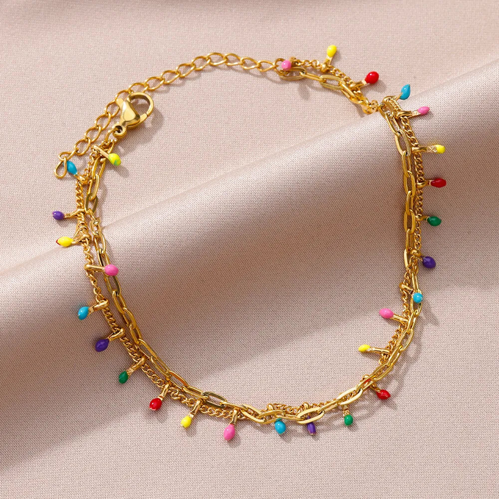 Colorful Boho Drops Anklets For Women Gold Color Stainless Steel Anklet Luxury Wedding Aesthetic Jewelry Gift Free Shipping