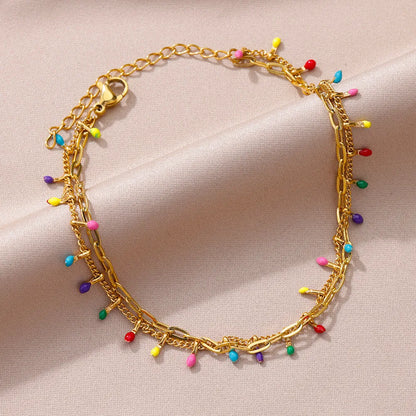 Colorful Boho Drops Anklets For Women Gold Color Stainless Steel Anklet Luxury Wedding Aesthetic Jewelry Gift Free Shipping