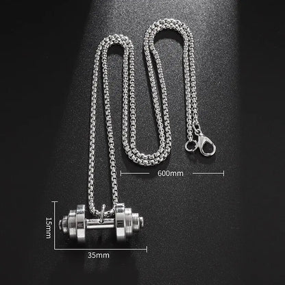 Stainless Steel Weightlifting Dumbbell Pendant Muscle Man Fitness Bodybuilding Barbell Necklace Women Gym Sports Jewelry