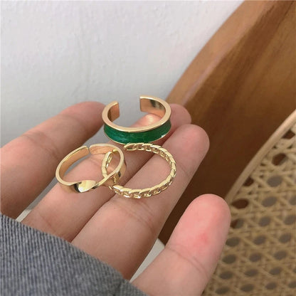 Fashion Simple Hiphop Trendy White Green Adjustable Open Finger Ring For Women unk Cool Resin Chain Rings Set Jewelry Girl Gift