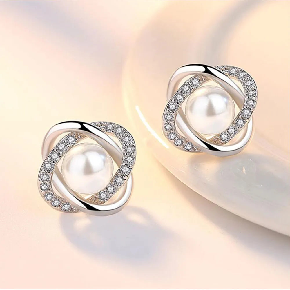 Orecchini in argento sterling 925 di lusso Orecchini con perla di zircone Twist Orecchini di lusso per donne Brincos Pendientes Bijoux