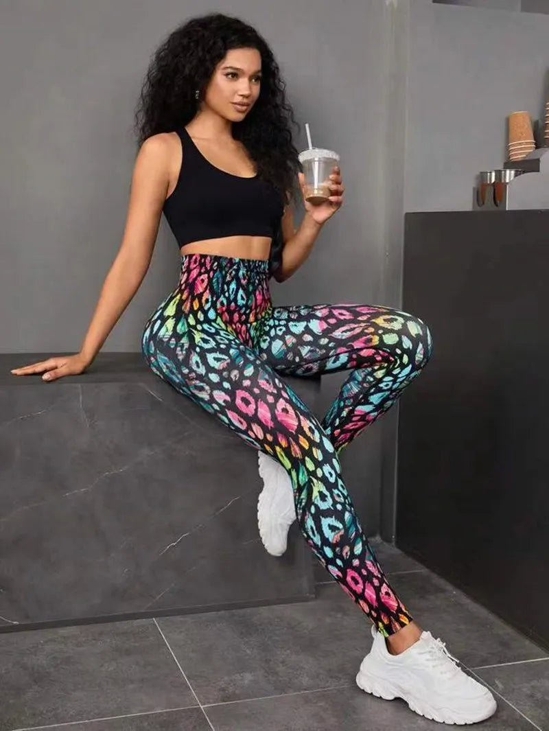 3D Printing Seamless Peach Tie Dye Yoga Pants  Push Up Workout Sports Legging High Waist Tights Ladies Fitness Clothing