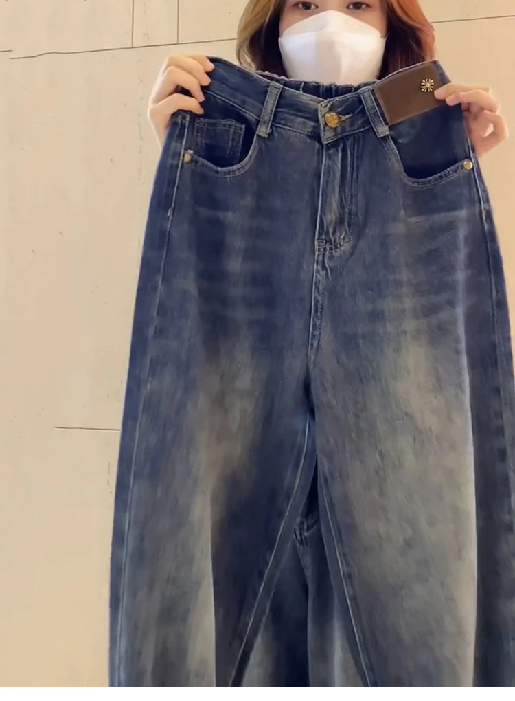 Y2k Large Size Straight Leg Jeans Female Spring And Autumn 2023 New Explosive Fat Mm Thin Harun Radish Daddy Pants