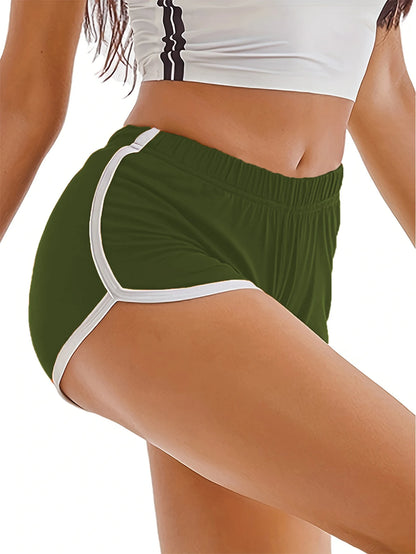 Summer Sports Shorts Women Home Casual Solid Fashion Yoga Beach Short Contrast Binding Side Split Elastic Waist Patchwork Bottom