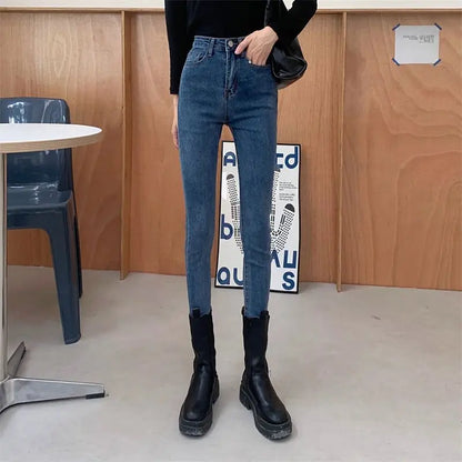 Classic High Waist Ankle-length Pencil Denim Pants Female All-match Slim Stretch Streetwear Jeans Woman 2023 Skinny Women Pants