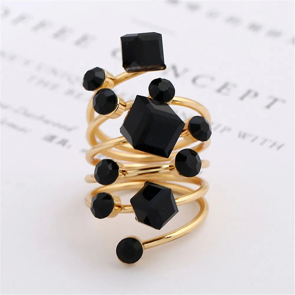 Trendy Metal Multi Stones Rings For Women Ladies Irregular Crystal Rhinestone Open Engagement Ring Luxury Oversized Jewelry Gift