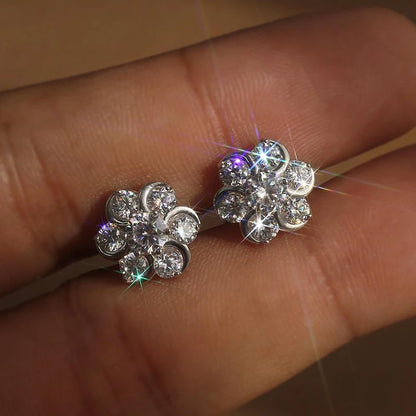 Huitan Chic Flower-shaped Cubic Zirconia Stud Earrings for Women Daily Wear Exquisite Female Piercing Accessories Trendy Jewelry