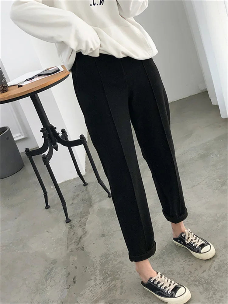 Thicken Women Pencil Pants womens 2022 Autumn Winter clothes OL Style Wool Female Work Suit Pant Loose Female Trousers Capris