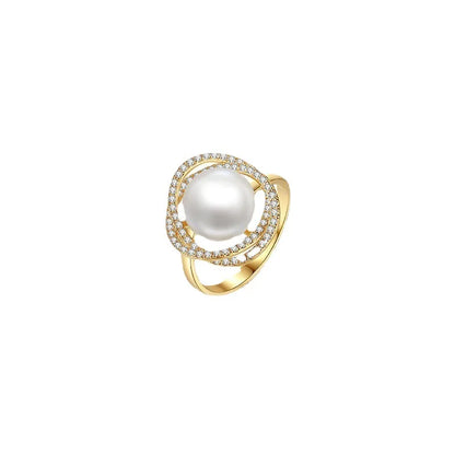 European and American New French Spiral Pearl Zircon Ring Fashion Light Luxury Simple Personality Women Party Ring Jewelry Gift