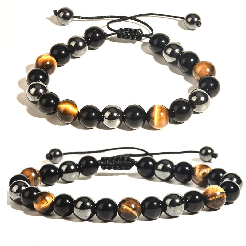 Natural Black Obsidian Hematite Tiger Eye Beads Bracelets Men for Magnetic Health Weight Loss Braided Bracelet Women Jewelry