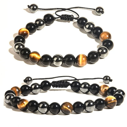 Natural Black Obsidian Hematite Tiger Eye Beads Bracelets Men for Magnetic Health Weight Loss Braided Bracelet Women Jewelry