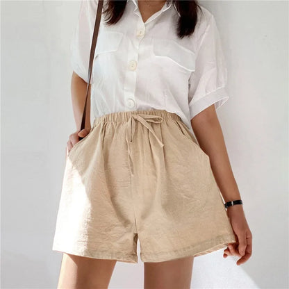 Cotton Linen Shorts Women's Sport Shorts Summer Solid High Waist Black Shorts Women Fashion Plus Size Casual Basic Short Pants