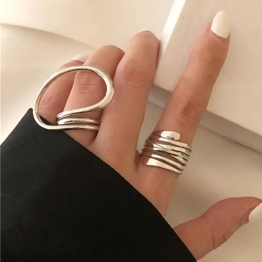 2pcs Geometric Adjustable Rings Set for Women Korean Style Fashion Couple Ring Party Gifts Bridal Jewelry Accessories Wholesale