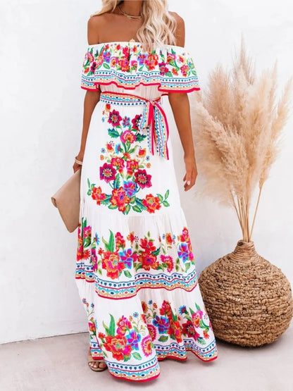 Summer Women Print Boho Dress Fashion Sexy Slash Neck Maxi Dresses For Femme Casual Elegant Party Vestidos Robe 2023 New Female