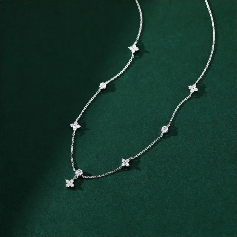ANENJERY Inlaid Zircon Four-leaf Flower Chain Necklace for Women New Niche Light Luxury Hot Fashion Collares Choker Accessories