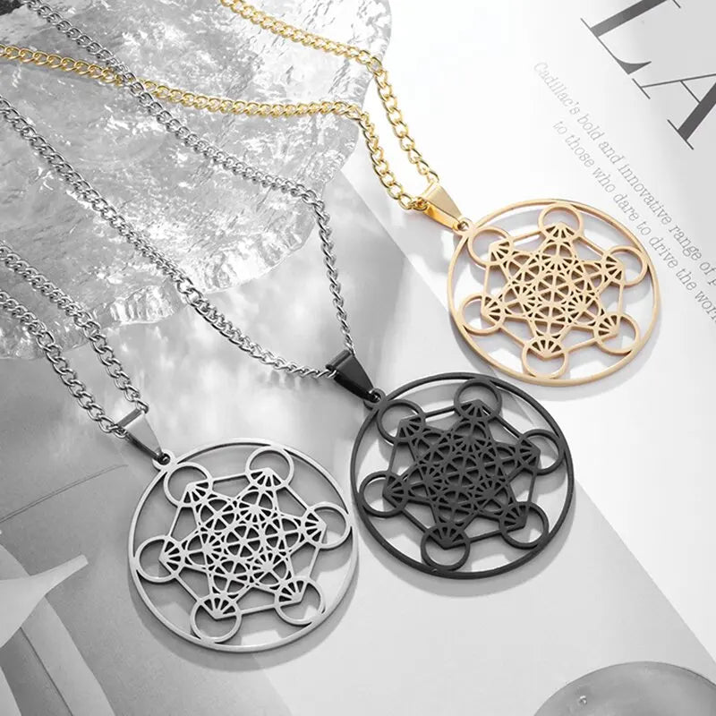 Flower of Life Chakra Spirituality Stainless Steel Necklace Archangel Sacred Geometry Metatron Necklace Pendant Solomon Jewelry