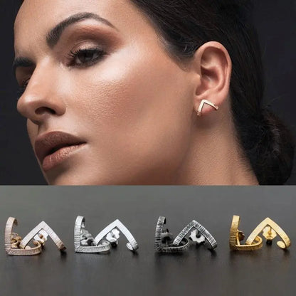 Retro Silver Color Triangle Unisex Punk Rock Earring Women Men Simple Trendy Geometry Stud Earring Pierced Ear Wrap Jewelry Gift