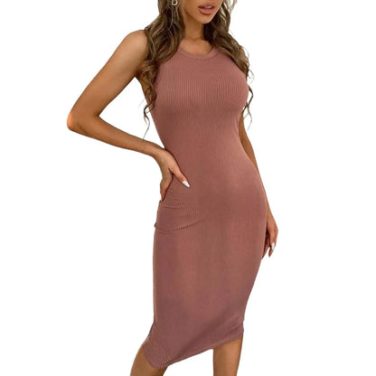 Lady Sun dress Women Dress Solid Color Ribbed Summe