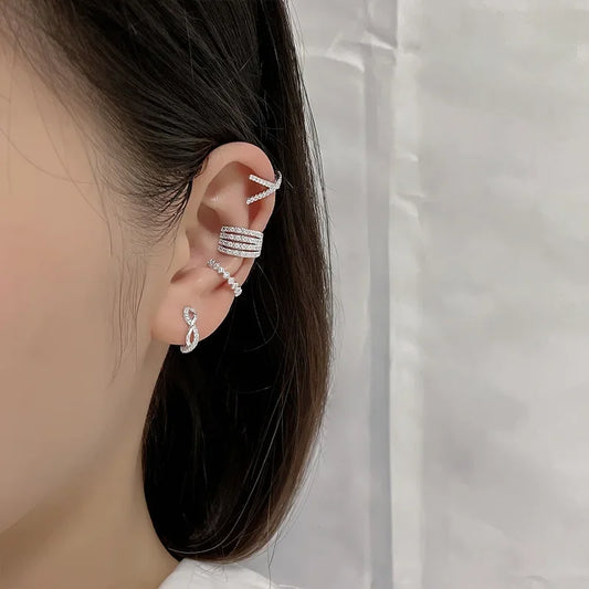 1 Pcs Crystal Korean Wave Cross Ear Cuff Clip on Earrings For Women Without Piercing Non-pierced Jewelry Hot