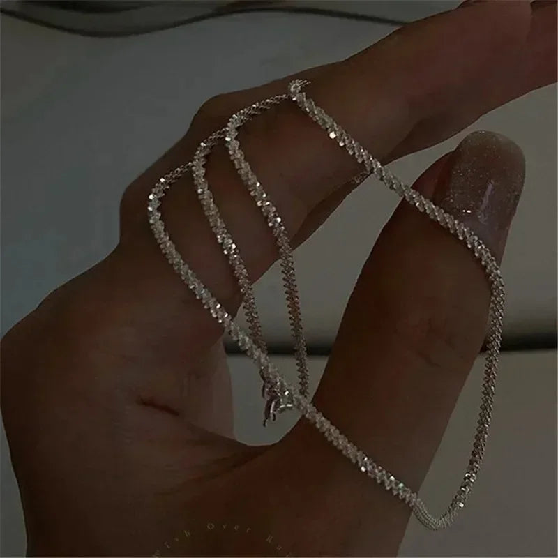 Popular Silver Color Sparkling Clavicle Chain Choker Necklace Necklace For Women Fine Jewelry Wedding Party Birthday Gifts 2023