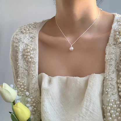 Freshwater Pearl Pendant Necklace Premium Collarbone Chain Summer Jewelry