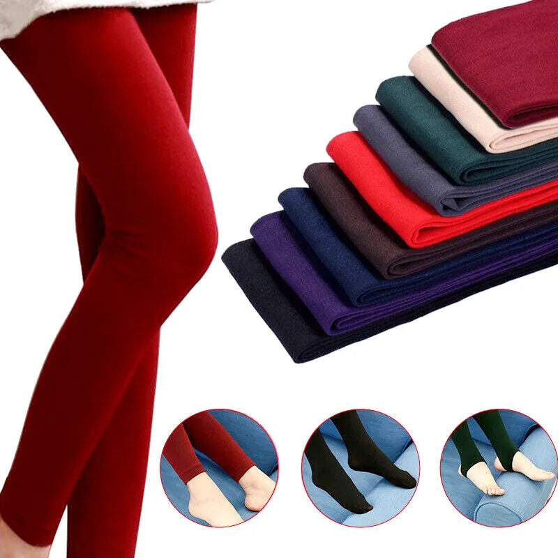 Women Ladies Winter Warm Leggings Fleece Lined Thick Thermal Full Foot Tight Pant Polar Pantyhose Velvet High Waist Wool Legging - Sri sampi