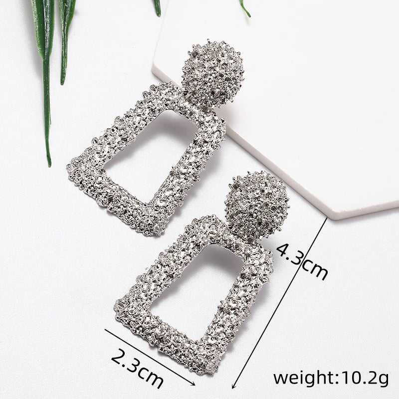 New Hollow Geometric Trapezoid Drop Earrings for Women Personality Punk Carved Metal Brincos Jewelry Hyperbole Trendy Xmas Gift