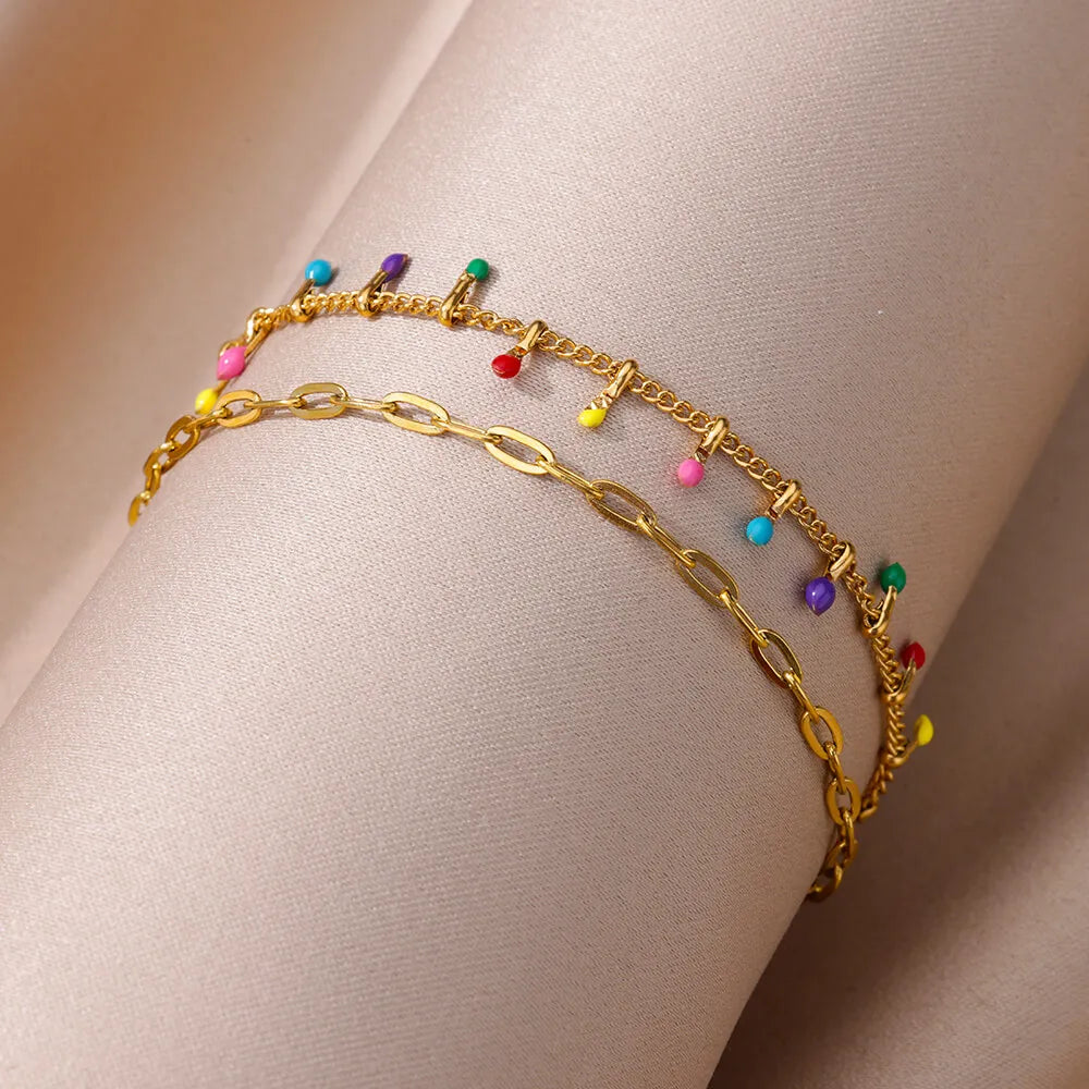 Colorful Boho Drops Anklets For Women Gold Color Stainless Steel Anklet Luxury Wedding Aesthetic Jewelry Gift Free Shipping