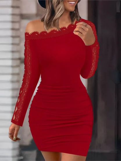 Shoulder Lace Slim Mini Dress