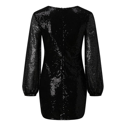 White Sequins Dress for New Year 2023 Women's Fashion O-neck Long Sleeve Mini Winter Dress Spring Sexy Lady Bodycon Party Dress