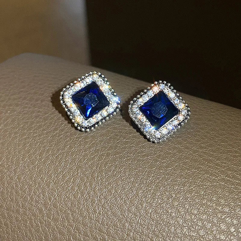 Adolph Trending Blue Gemstone Stud Earring For Women Square Korean Shiny Cheap Cute Earring Fashion Jewelry Party 2023 New Gifts